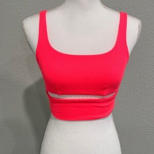ALO Yoga Neon Pink Ribbed Cutout Sports Bra